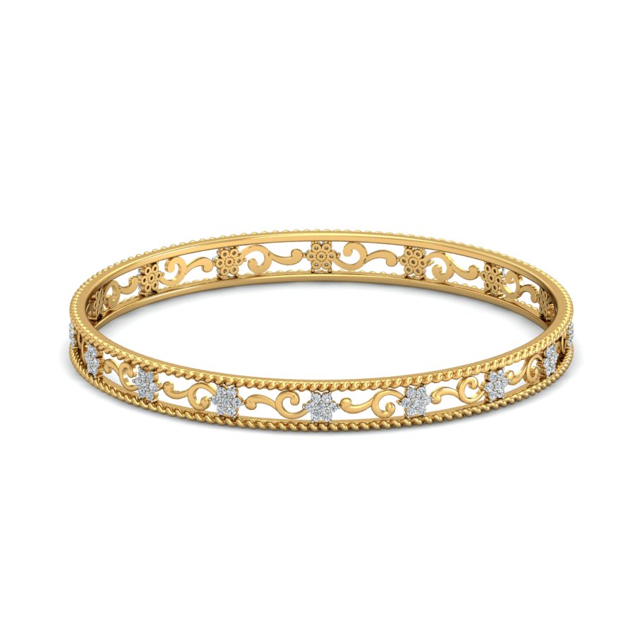 1.12Ct Natural Diamond Bangle in Yellow Gold | SolitaireKart